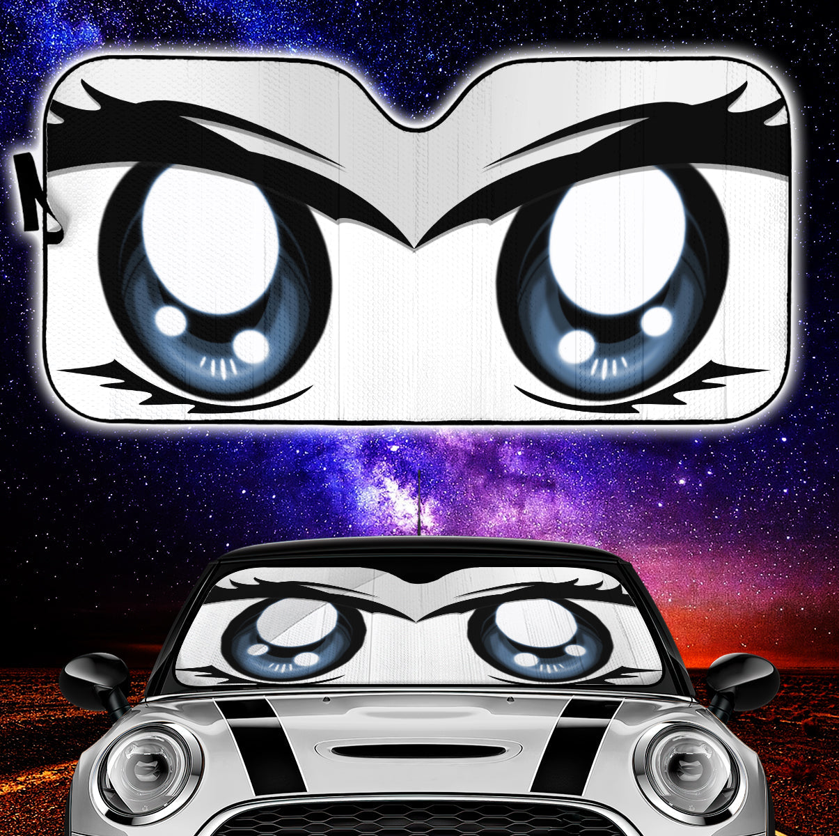 Cute Cartoon Eyes White Auto Sun Shades
