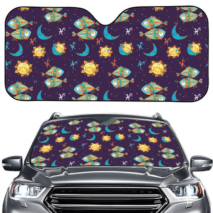Cute Cartoon Pisces Pattern Print Car Windshield Sun Shade
