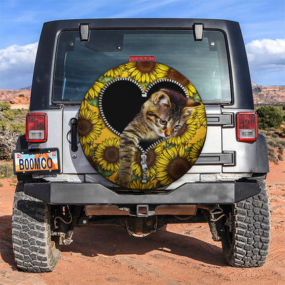 Cute Cat Sunflower Zipper Car Spare Tire Cover