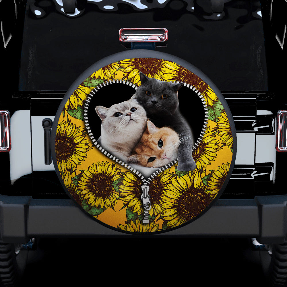 Cute Cat Sunflower Zipper Jeep Car Spare Tire Cover