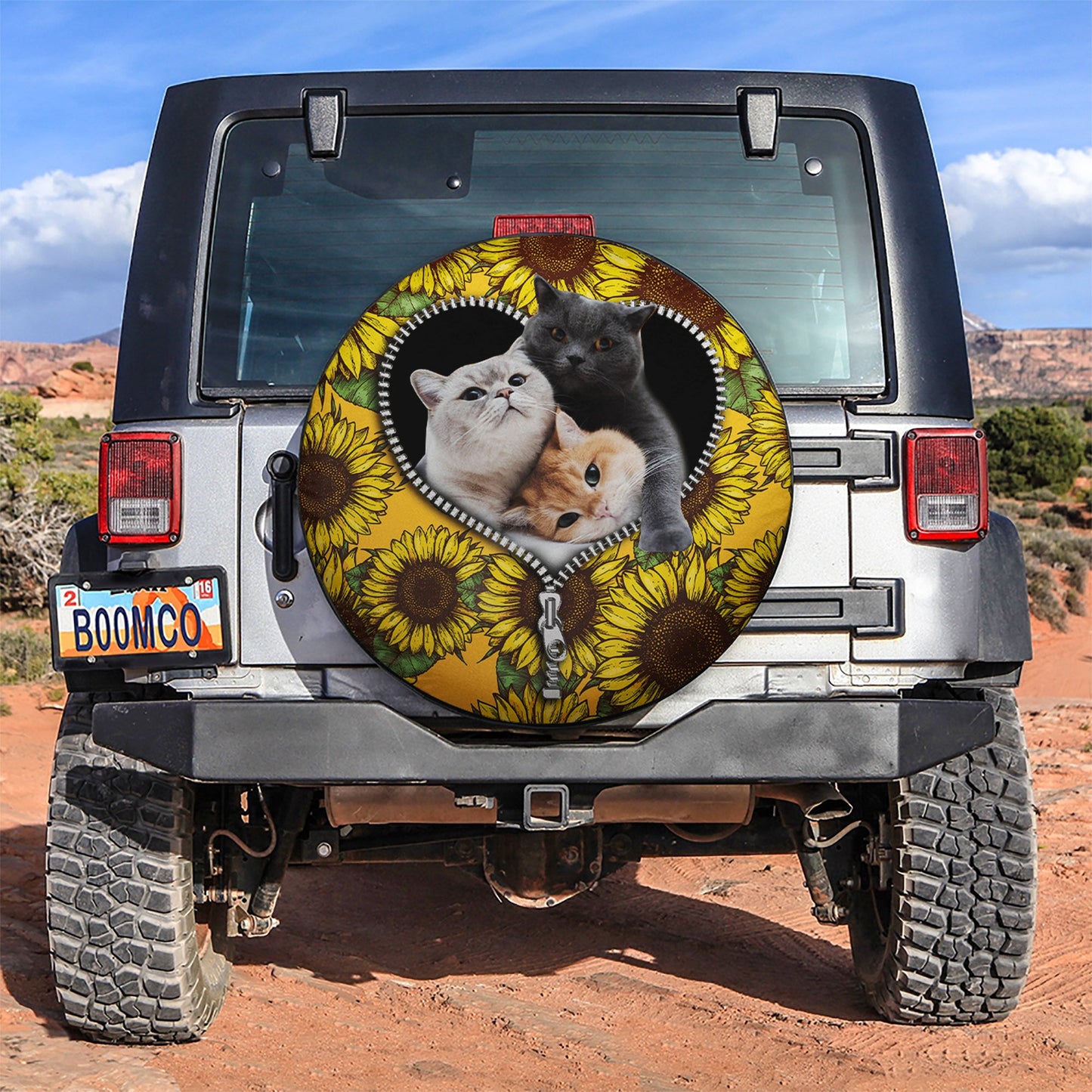 Cute Cat Sunflower Zipper Jeep Car Spare Tire Cover