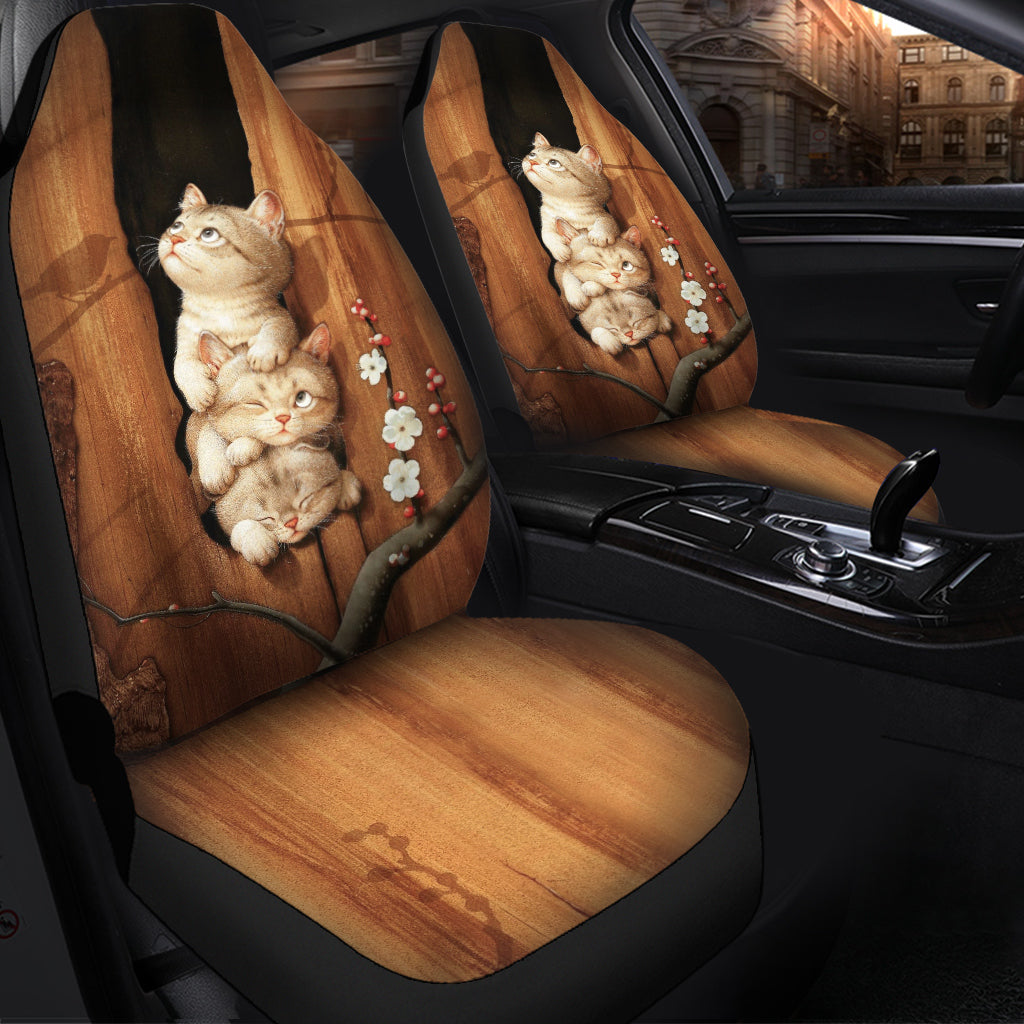 Cute Cats In Tree Car Seat Cover
