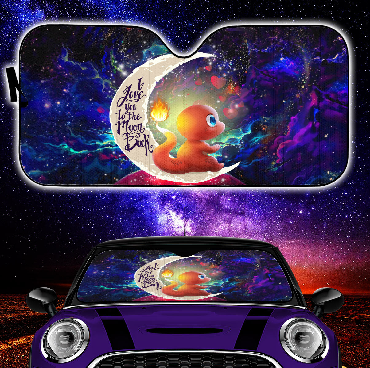 Cute Charmander Pokemon Love You To The Moon Galaxy Car Auto Sunshades