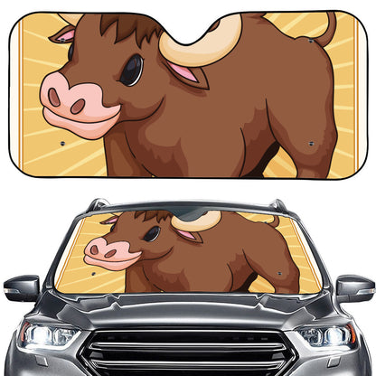 Cute Chinese Ox Zodiac Print Car Windshield Sun Shade