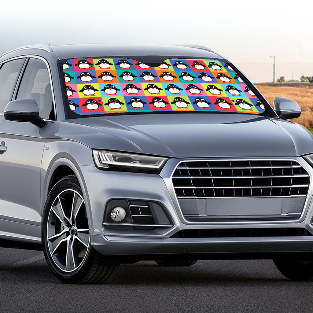 Cute Colorful Penguin Pattern Print Car Windshield Sun Shade