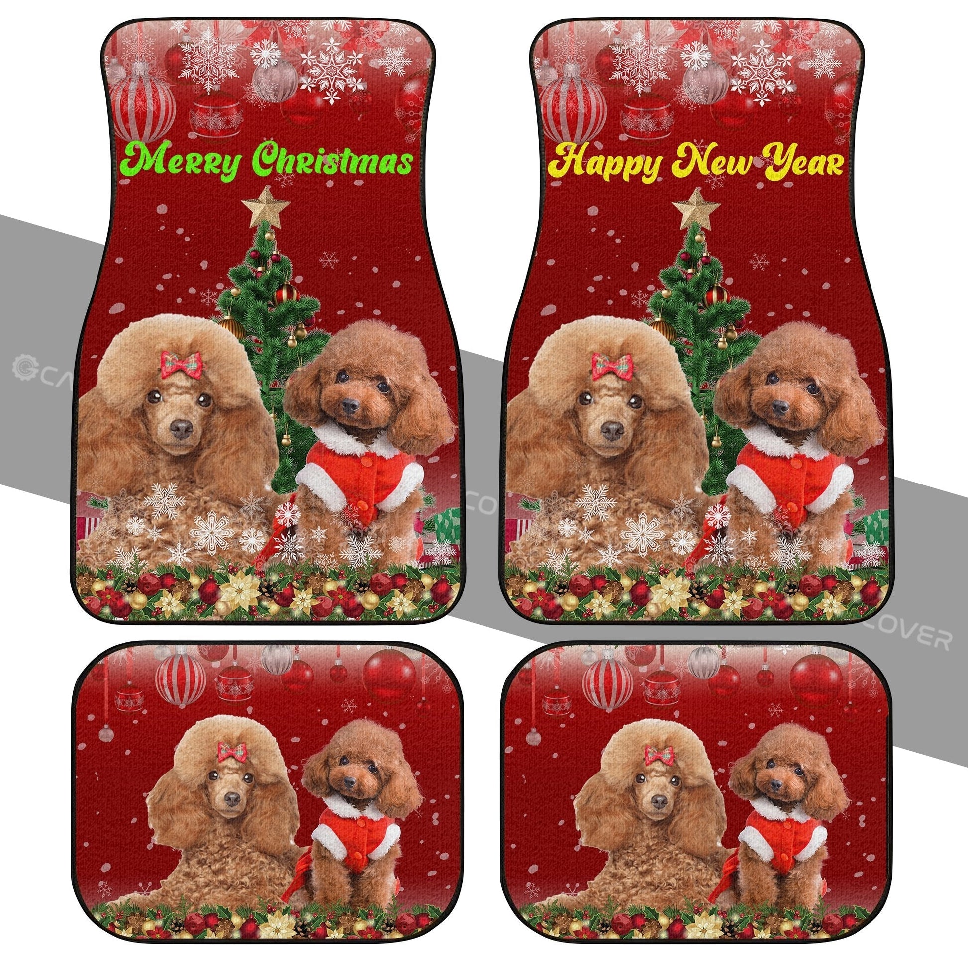Cute Couple Poodles Car Floor Mats Custom Animal Car Accessories Christmas