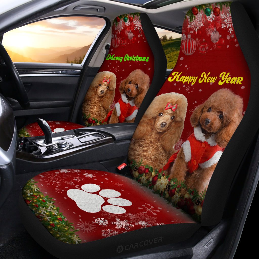 Cute Couple Poodles Car Seat Covers Custom Animal Car Accessories Christmas