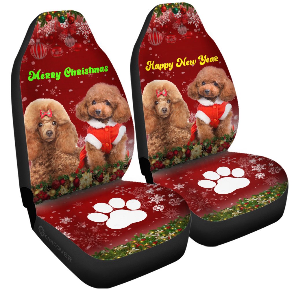 Cute Couple Poodles Car Seat Covers Custom Animal Car Accessories Christmas
