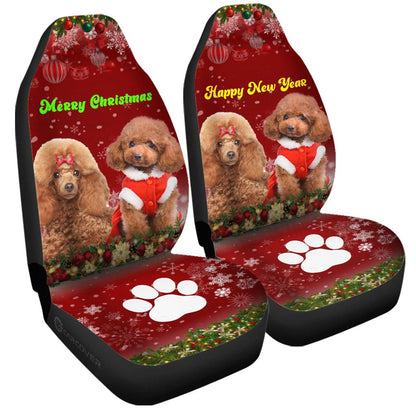 Cute Couple Poodles Car Seat Covers Custom Animal Car Accessories Christmas