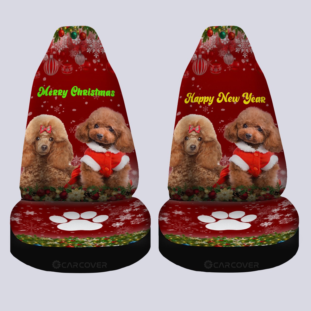 Cute Couple Poodles Car Seat Covers Custom Animal Car Accessories Christmas