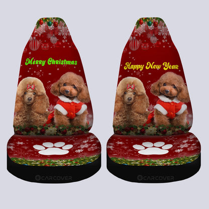 Cute Couple Poodles Car Seat Covers Custom Animal Car Accessories Christmas