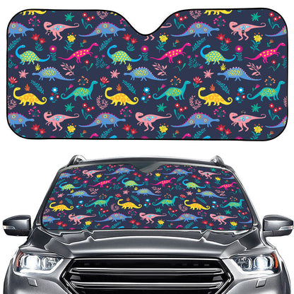 Cute Dino Floral Pattern Print Car Windshield Sun Shade