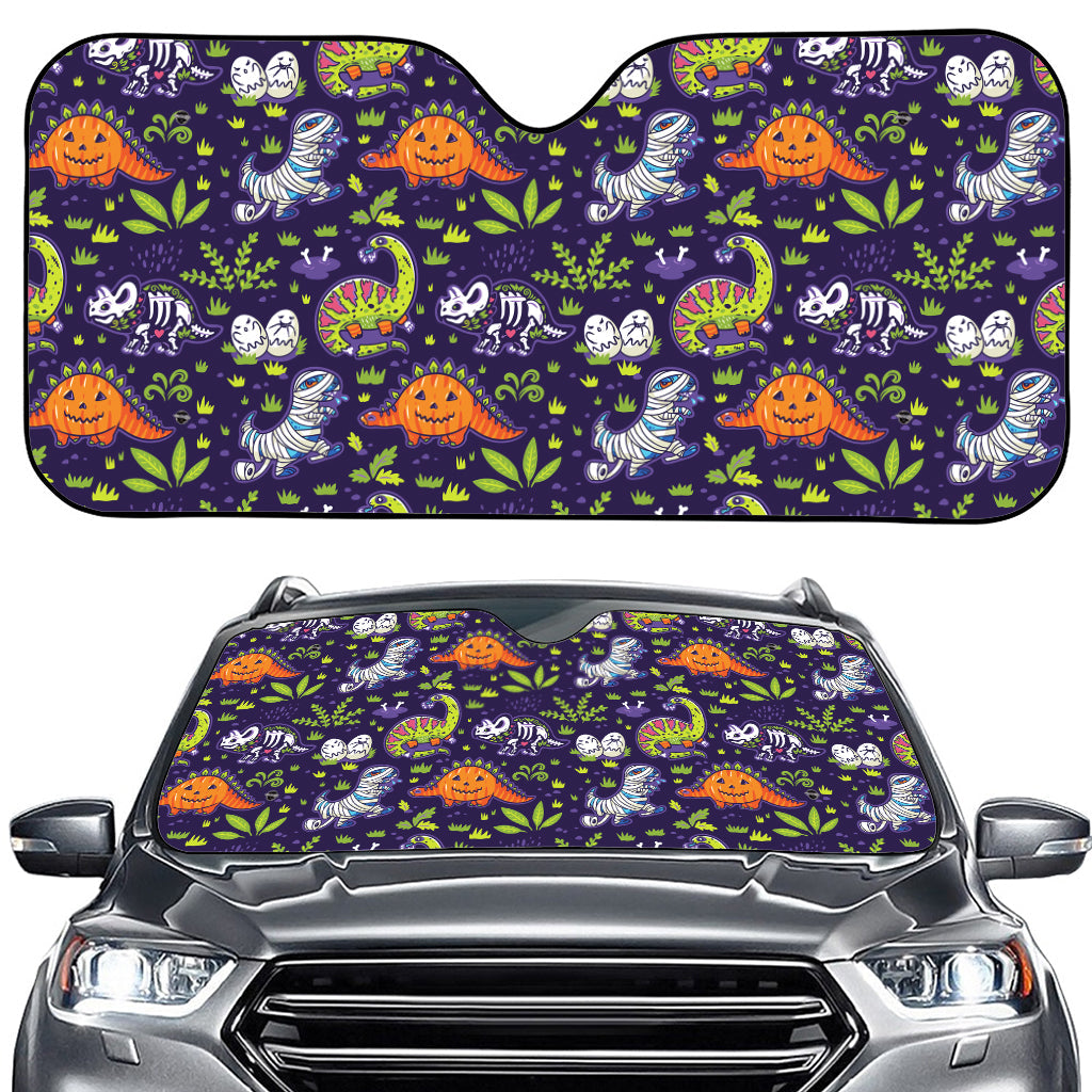 Cute Dino Halloween Pattern Print Car Windshield Sun Shade
