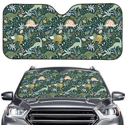 Cute Dino Tropical Leaves Pattern Print Car Windshield Sun Shade