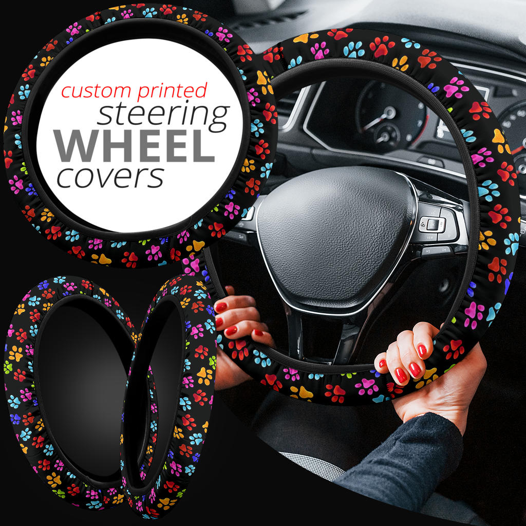 Cute Dog Footprint Premium Car Steering Wheel Cover