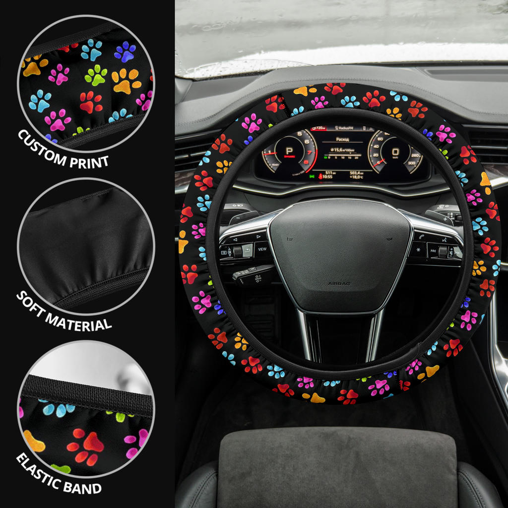 Cute Dog Footprint Premium Car Steering Wheel Cover