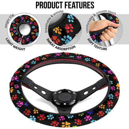 Cute Dog Footprint Premium Car Steering Wheel Cover