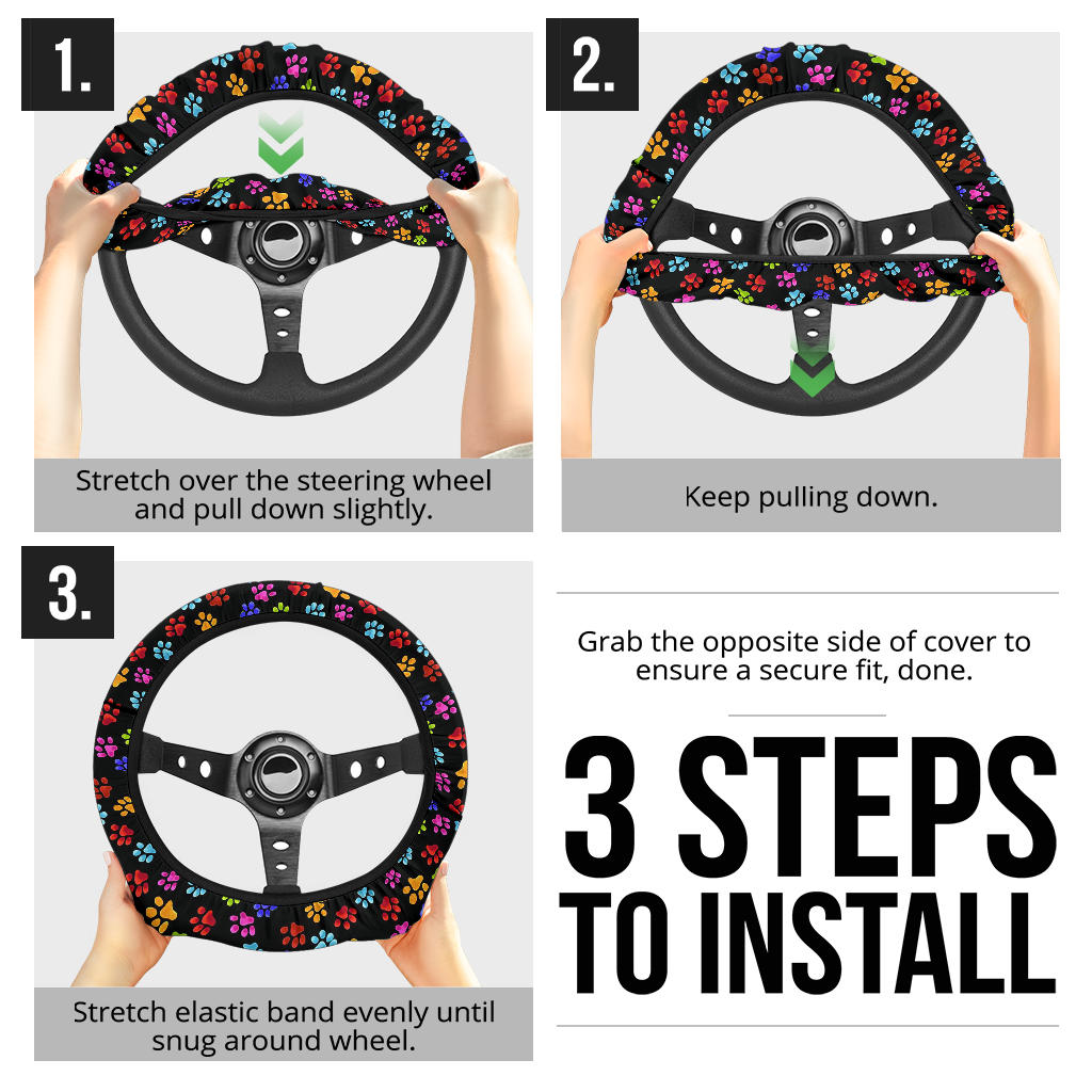 Cute Dog Footprint Premium Car Steering Wheel Cover