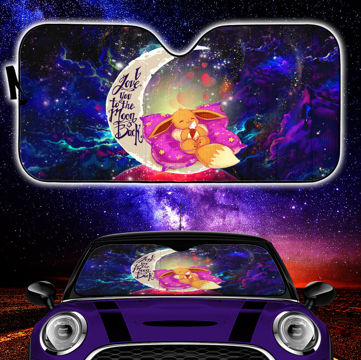 Cute Eevee Pokemon Sleep Night Love You To The Moon Galaxy Car Auto Sunshades
