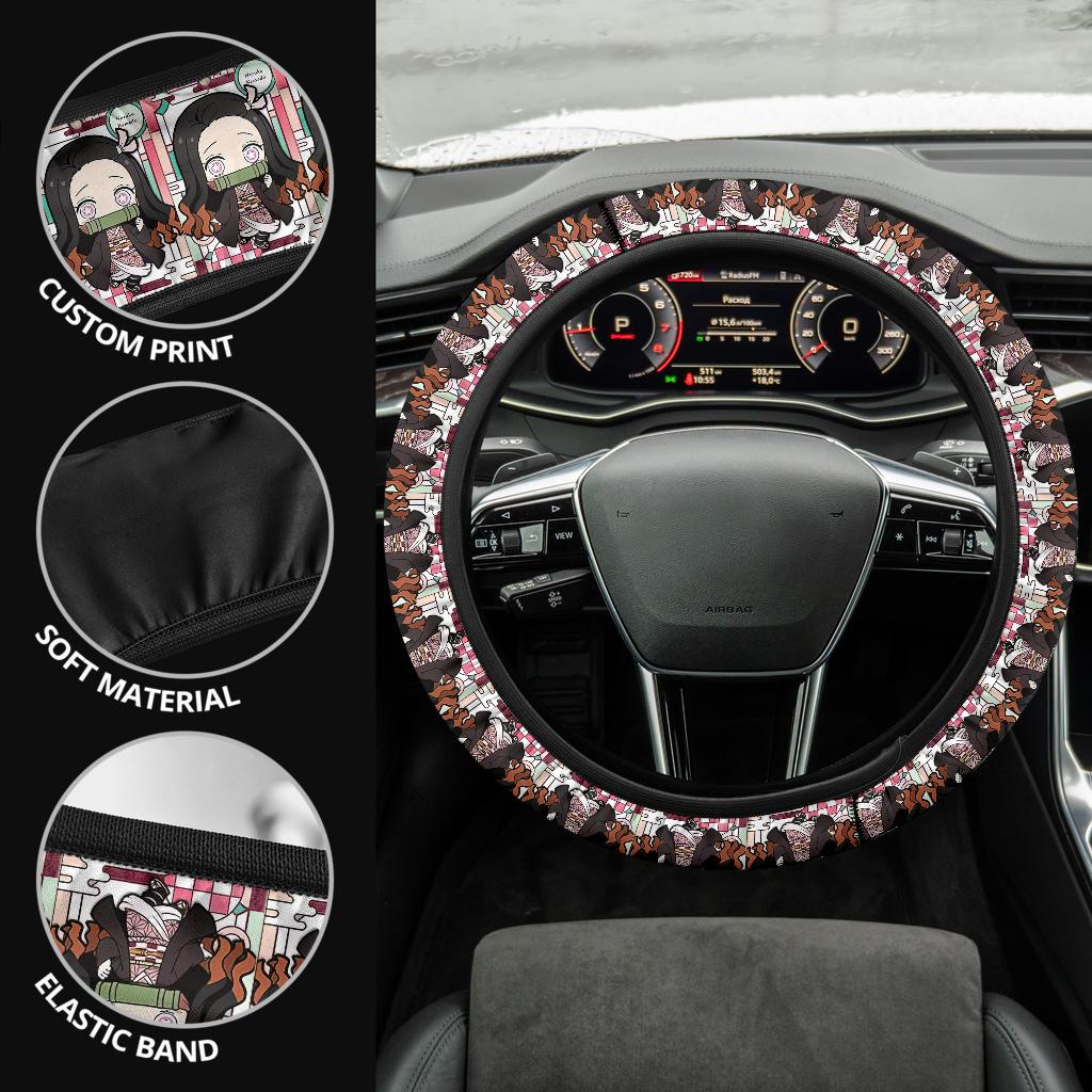 Cute Kamado Nezuko Demon Slayer Anime Car Steering Wheel Cover 1