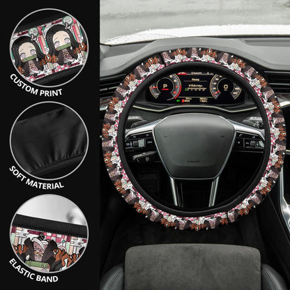 Cute Kamado Nezuko Demon Slayer Anime Car Steering Wheel Cover 1