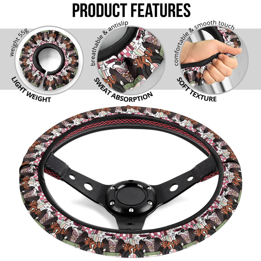 Cute Kamado Nezuko Demon Slayer Anime Car Steering Wheel Cover 1
