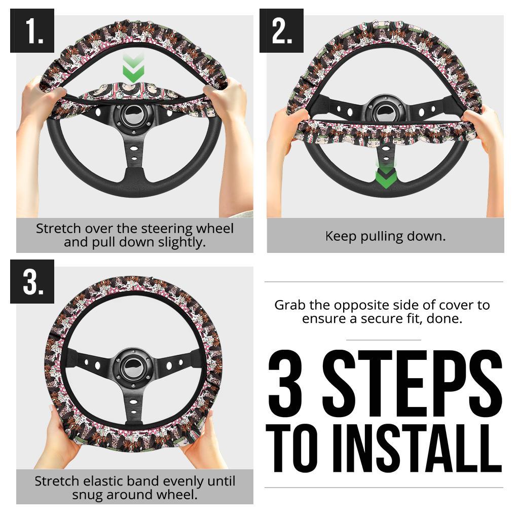 Cute Kamado Nezuko Demon Slayer Anime Car Steering Wheel Cover 1