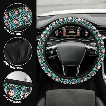 Cute Kamado Tanjiro Chipi Demon Slayer Anime Car Steering Wheel Cover