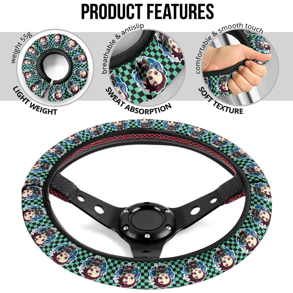 Cute Kamado Tanjiro Chipi Demon Slayer Anime Car Steering Wheel Cover