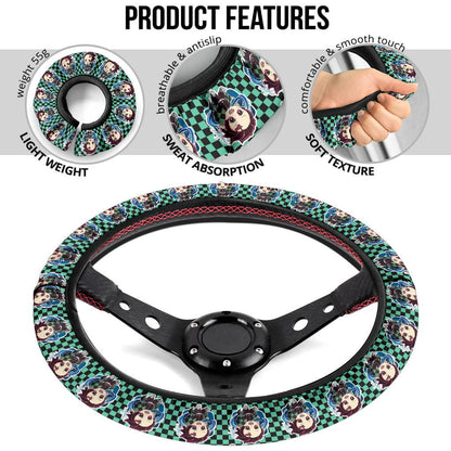 Cute Kamado Tanjiro Chipi Demon Slayer Anime Car Steering Wheel Cover