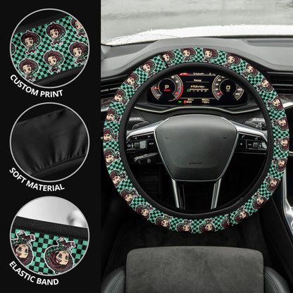 Cute Kamado Tanjiro Demon Slayer Anime Car Steering Wheel Cover 1