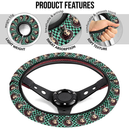 Cute Kamado Tanjiro Demon Slayer Anime Car Steering Wheel Cover 1