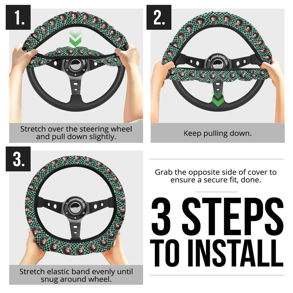 Cute Kamado Tanjiro Demon Slayer Anime Car Steering Wheel Cover 1