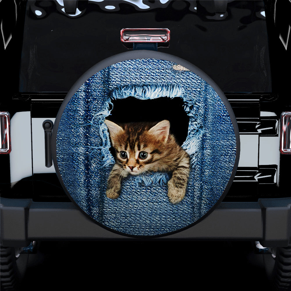 Cute Kitty Cat Jean Hiding Jeep Car Spare Tire Cover