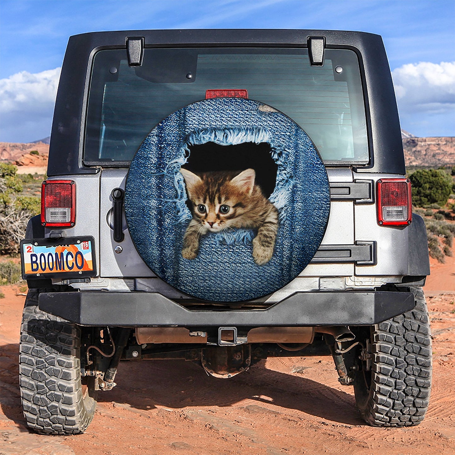 Cute Kitty Cat Jean Hiding Jeep Car Spare Tire Cover