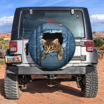 Cute Kitty Cat Jean Hiding Jeep Car Spare Tire Cover