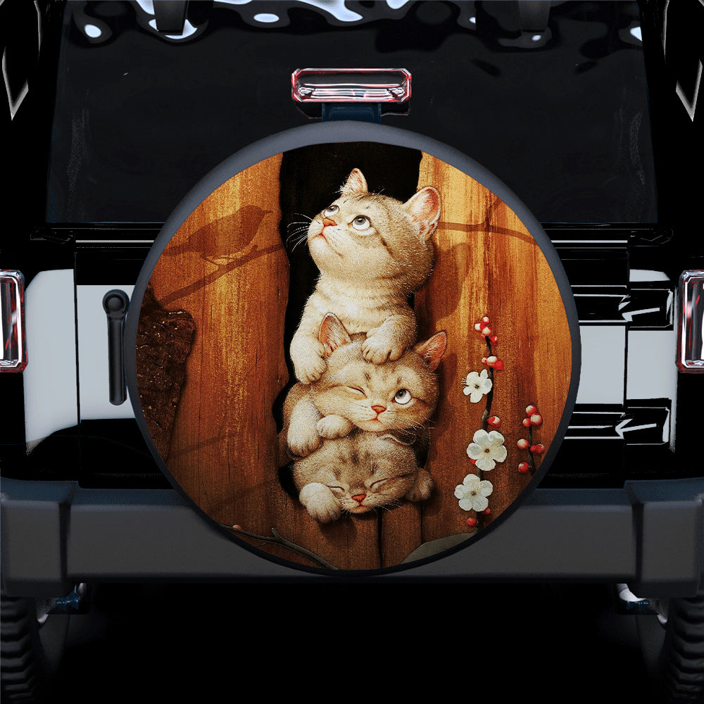 Cute Kitty Cat Wooden Car Spare Tire Cover