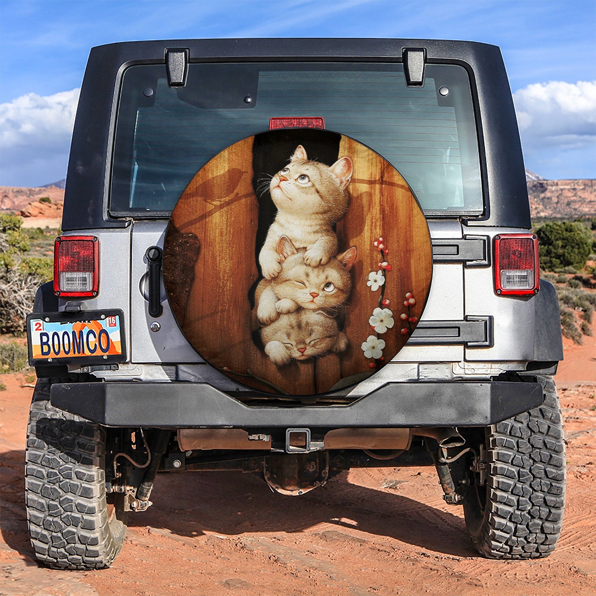 Cute Kitty Cat Wooden Car Spare Tire Cover
