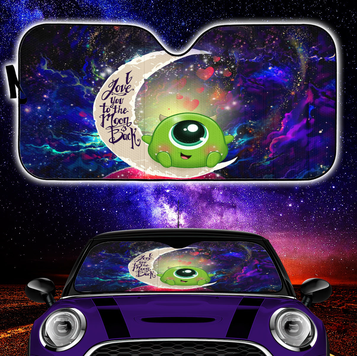 Cute Mike Monster Inc Love You To The Moon Galaxy Car Auto Sunshades