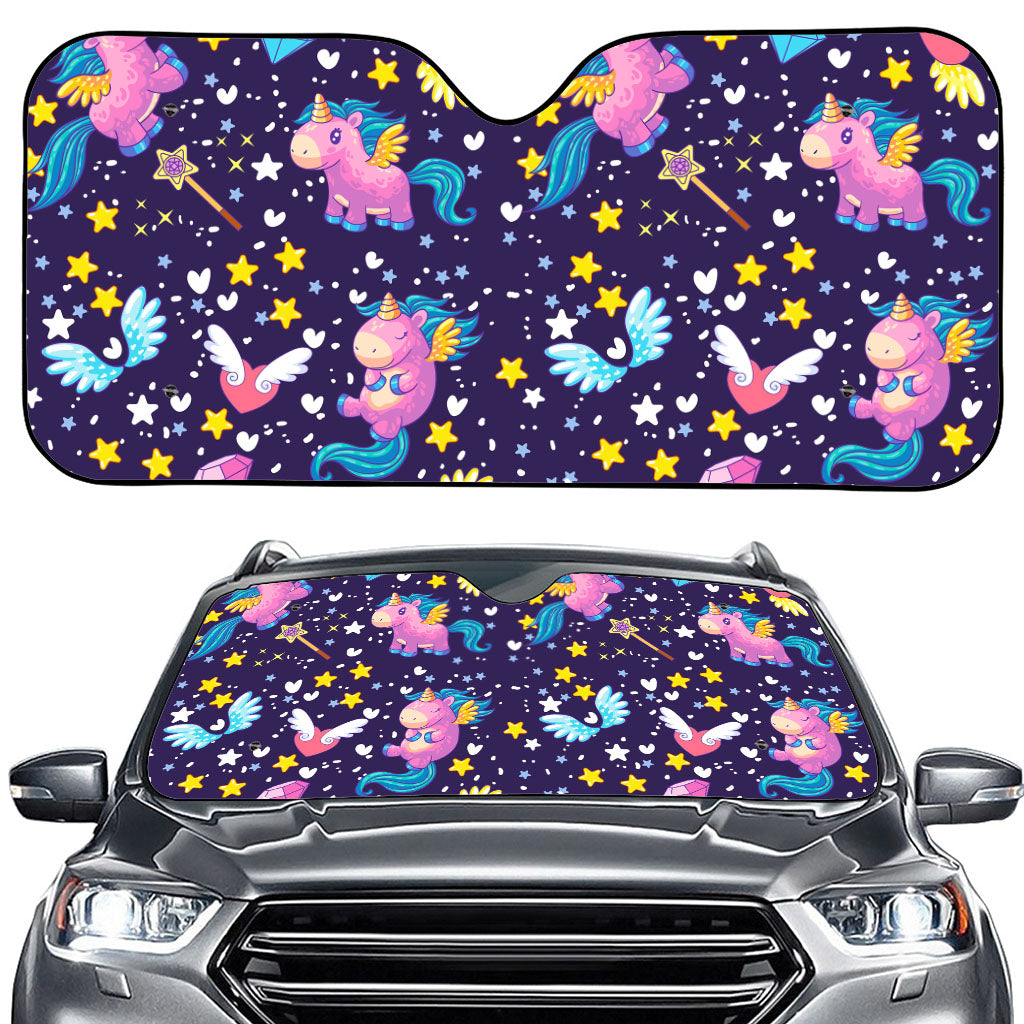 Cute Night Star Unicorn Pattern Print Car Windshield Sun Shade