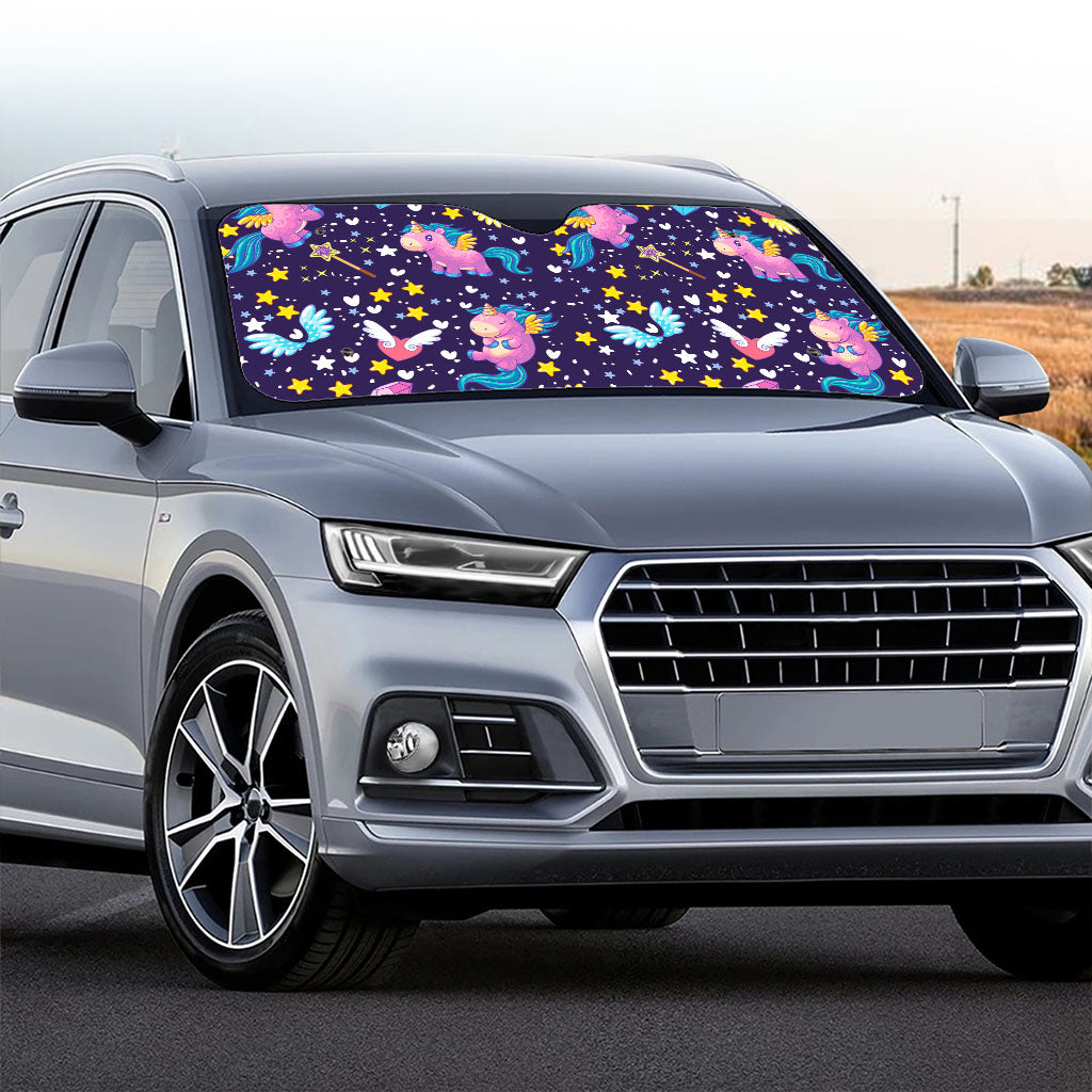 Cute Night Star Unicorn Pattern Print Car Windshield Sun Shade