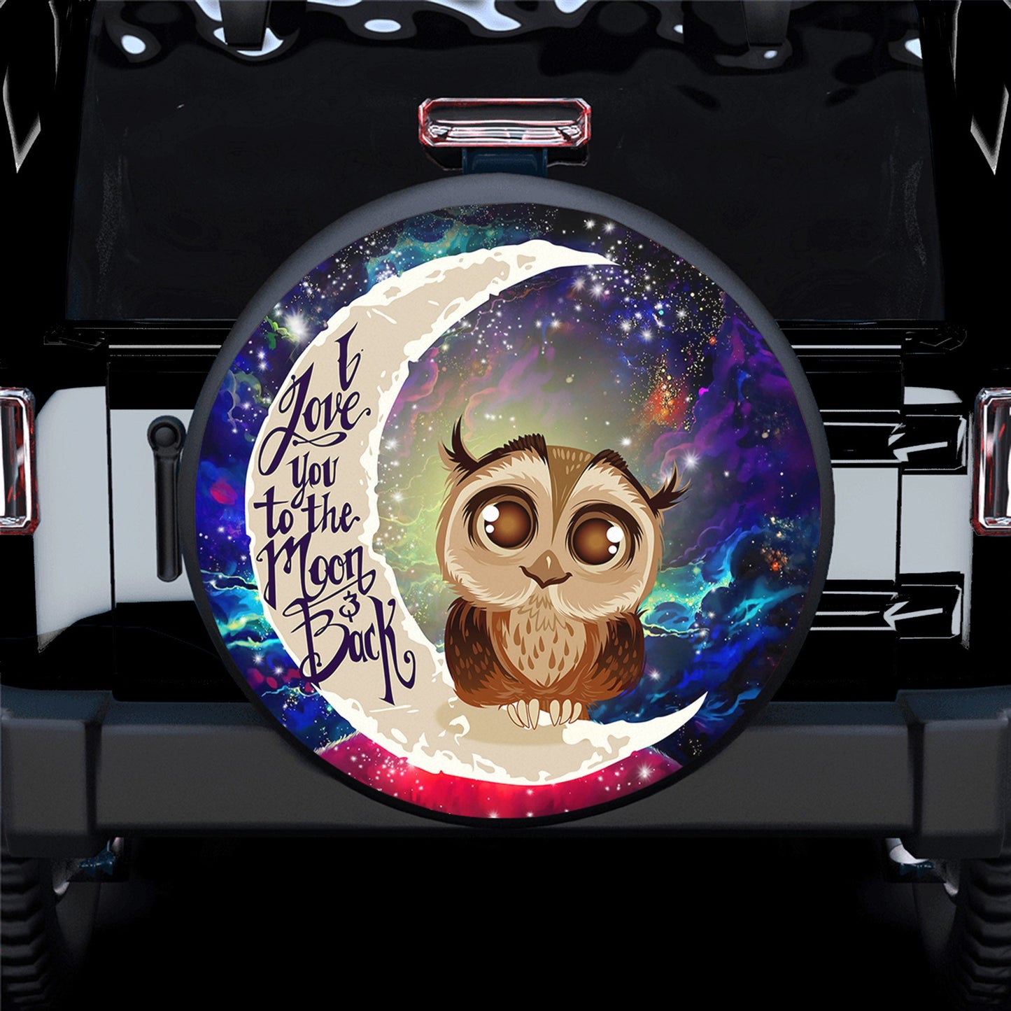 Cute Owl Love You To The Moon Galaxy Spare Tire Cover