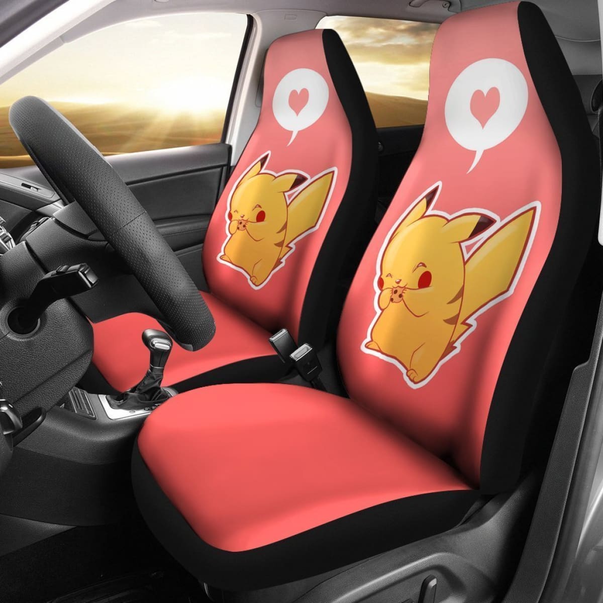 Cute Pikachu Hearts Pokemon Car Seat Covers Lt03 Universal Fit 225721