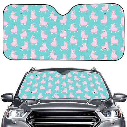 Cute Pink Llama Pattern Print Car Windshield Sun Shade