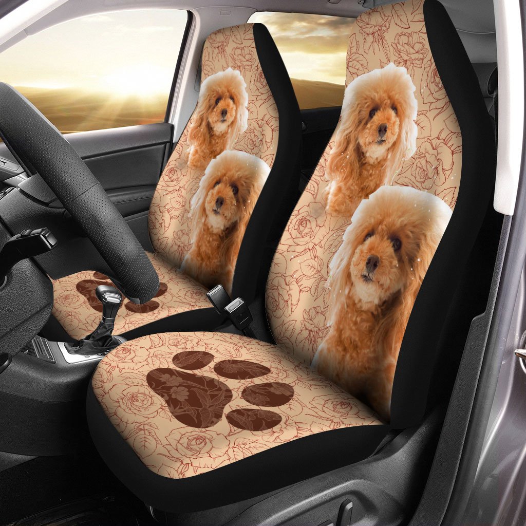 Cute Poodle Car Seat Covers Custom Vintage Rose Car Interior Accessories