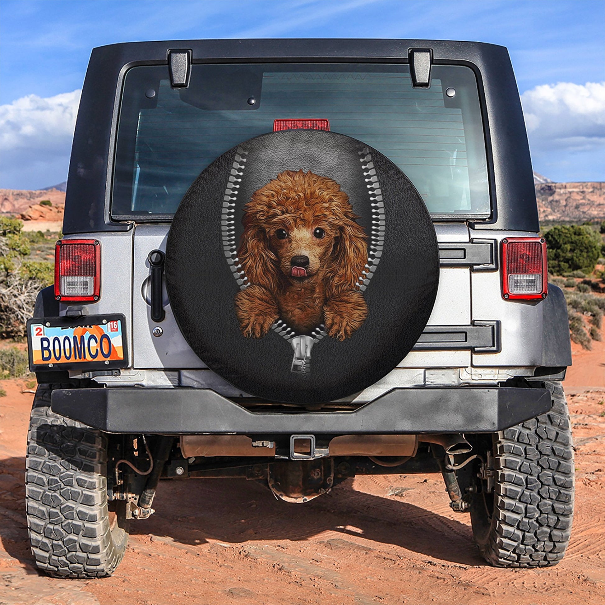 Cute Poodle Zipper Car Spare Tire Cover