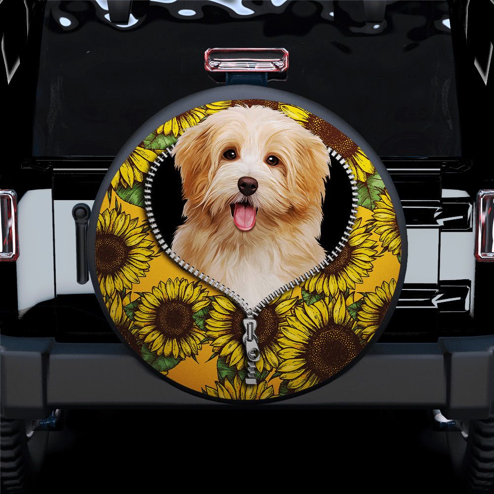 Cute Puppy Love Sunflower Zipper Jeep Car Spare Tire Cover