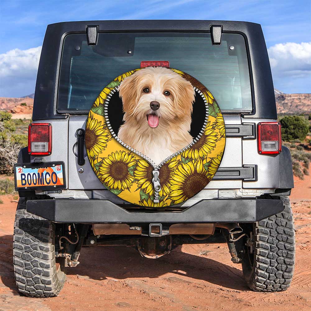 Cute Puppy Love Sunflower Zipper Jeep Car Spare Tire Cover