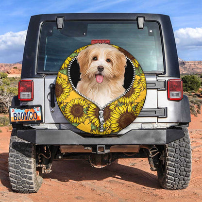 Cute Puppy Love Sunflower Zipper Jeep Car Spare Tire Cover