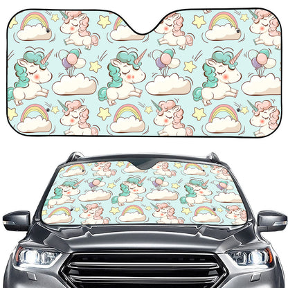 Cute Rainbow Unicorn Pattern Print Car Windshield Sun Shade